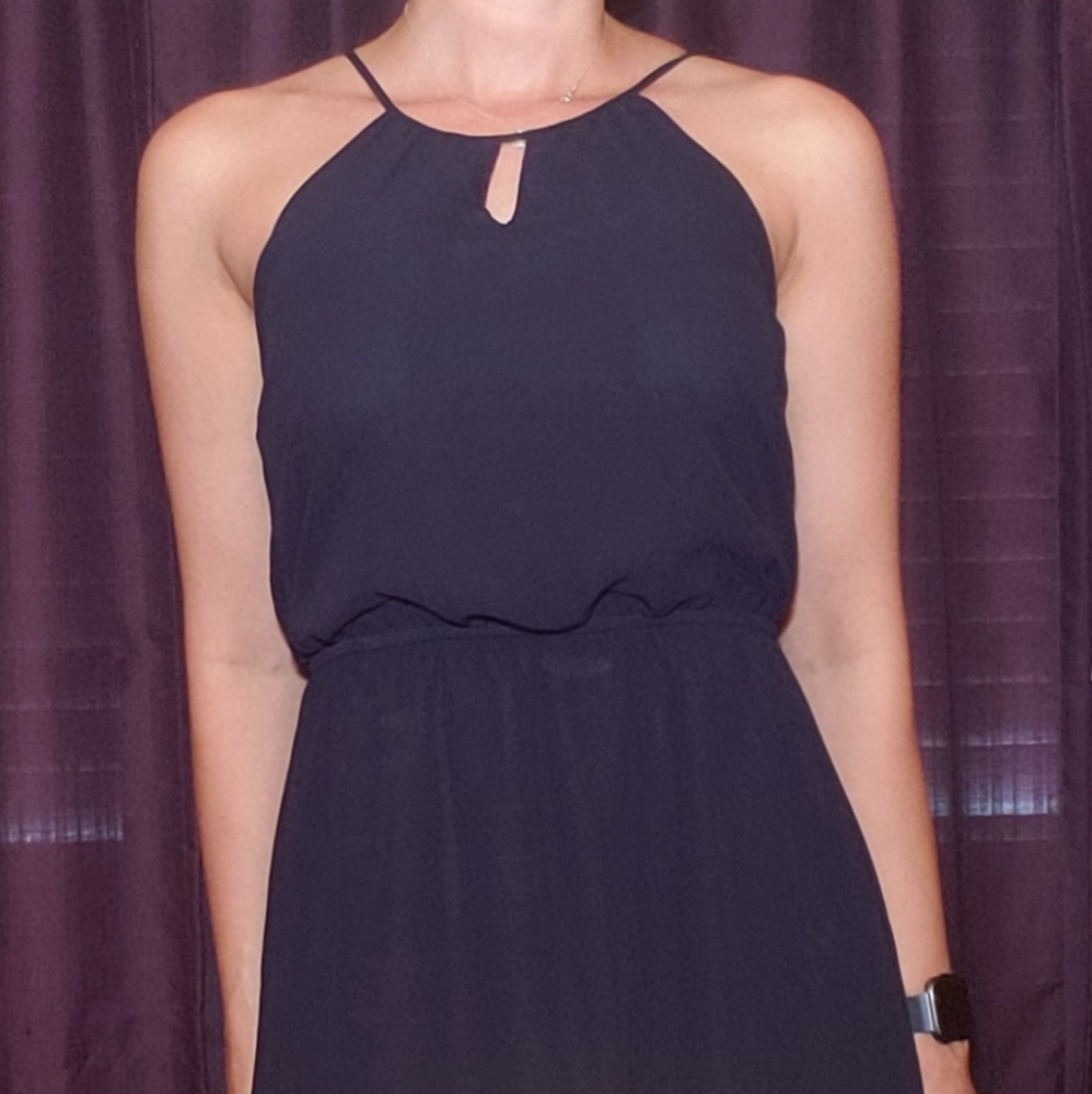 Navy and yellow high low dress